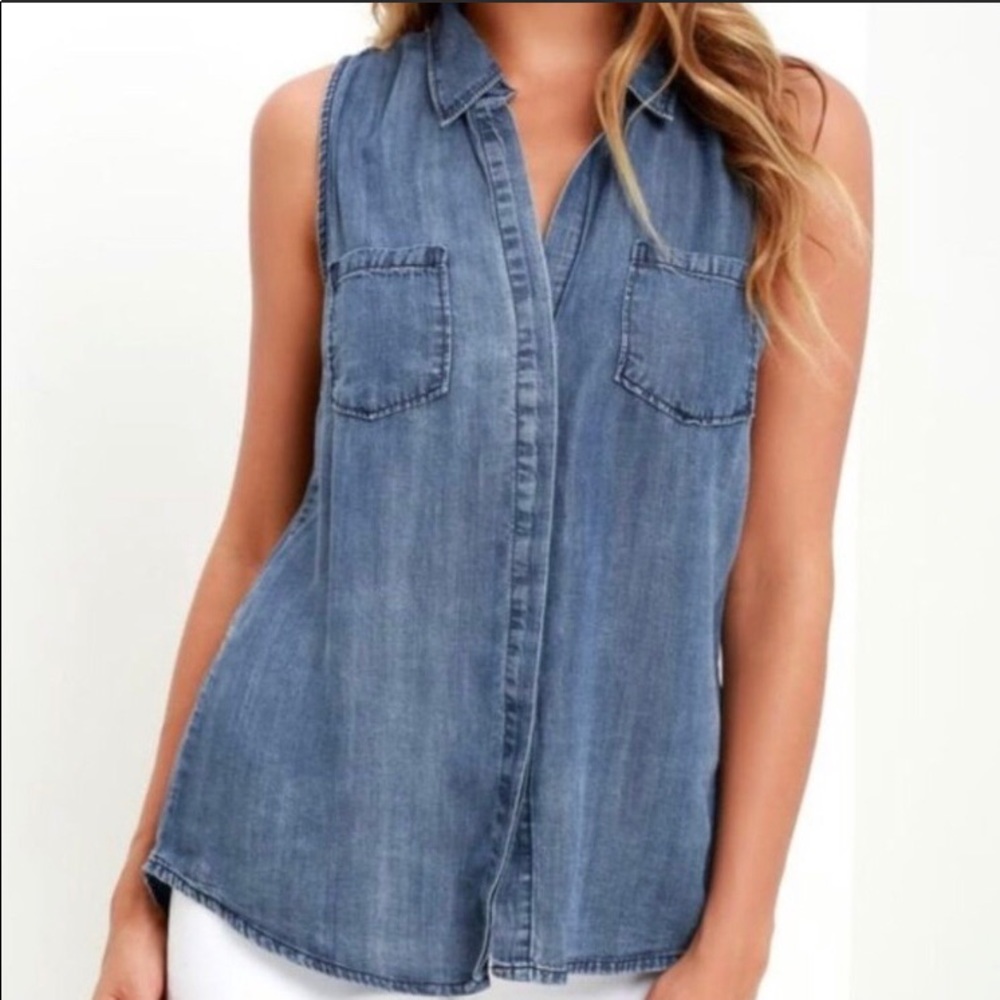 Lulus Courtesy Collar Blue Chambray Size Small